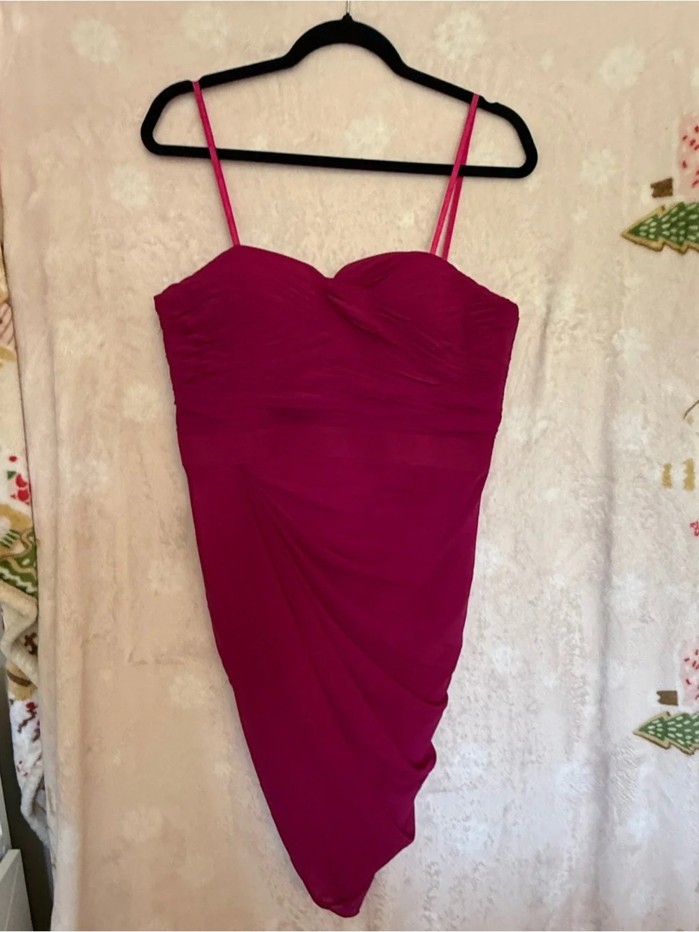 Fuchsia Spaghetti Strap Ruched Bodice Dress - Picture 2 of 11